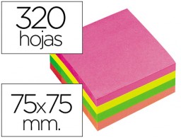 Bloc 320 notas adhesivas quita y pon Q-Connect 75x75mm. amarillo naranja rosa verde fluorescente